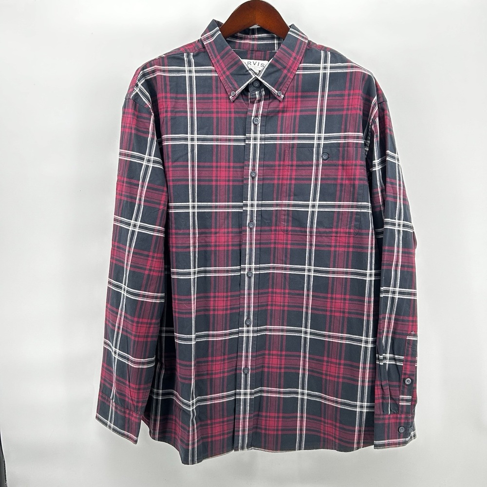 Orvis Heritage‎ Sport Shirt Mens 2XL Tartan Plaid Red Black Long Sleeve Country